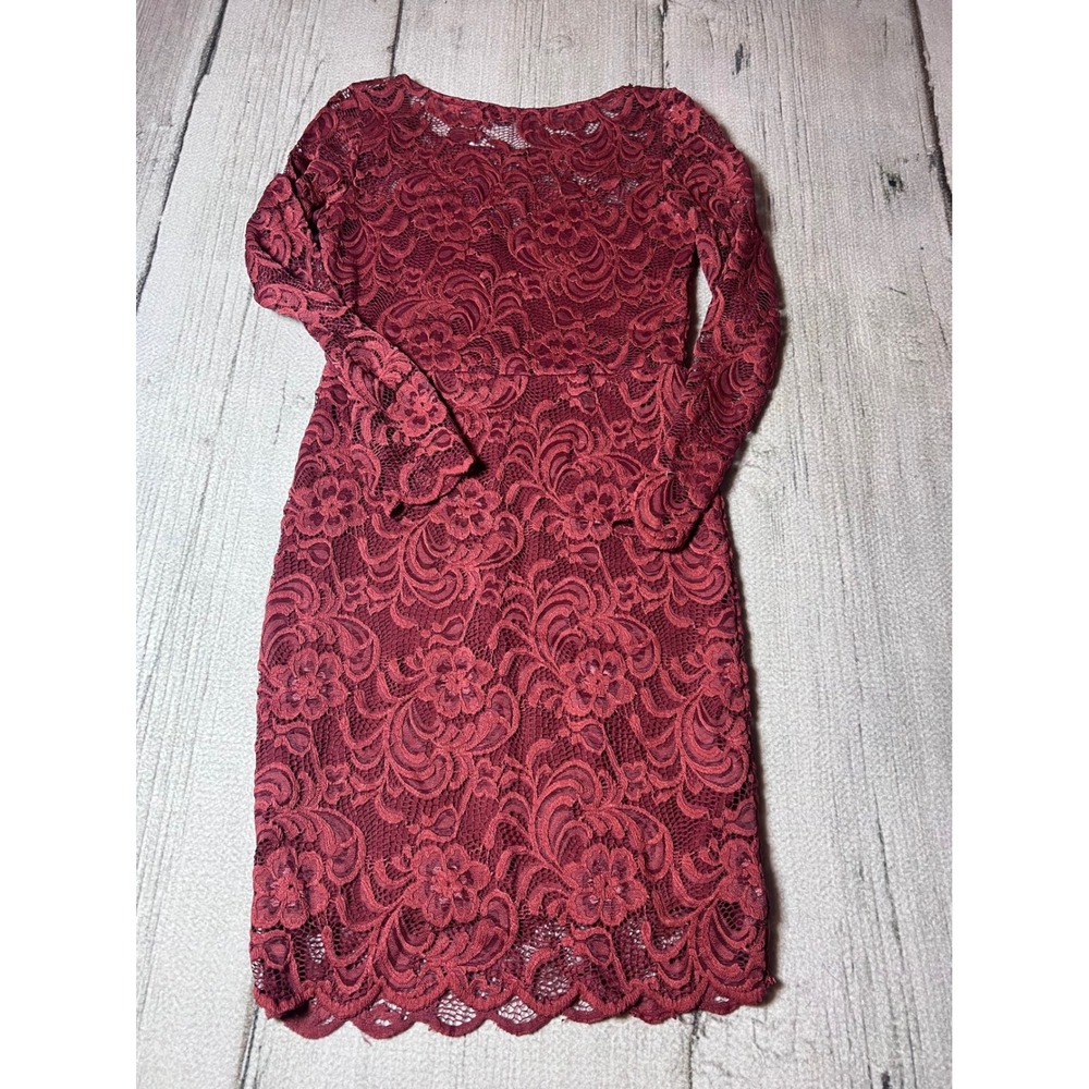 Ambiance Burgundy Floral Lace Long Sleeve Bodycon Sheath Dress 69148 Womens M - Picture 6 of 6